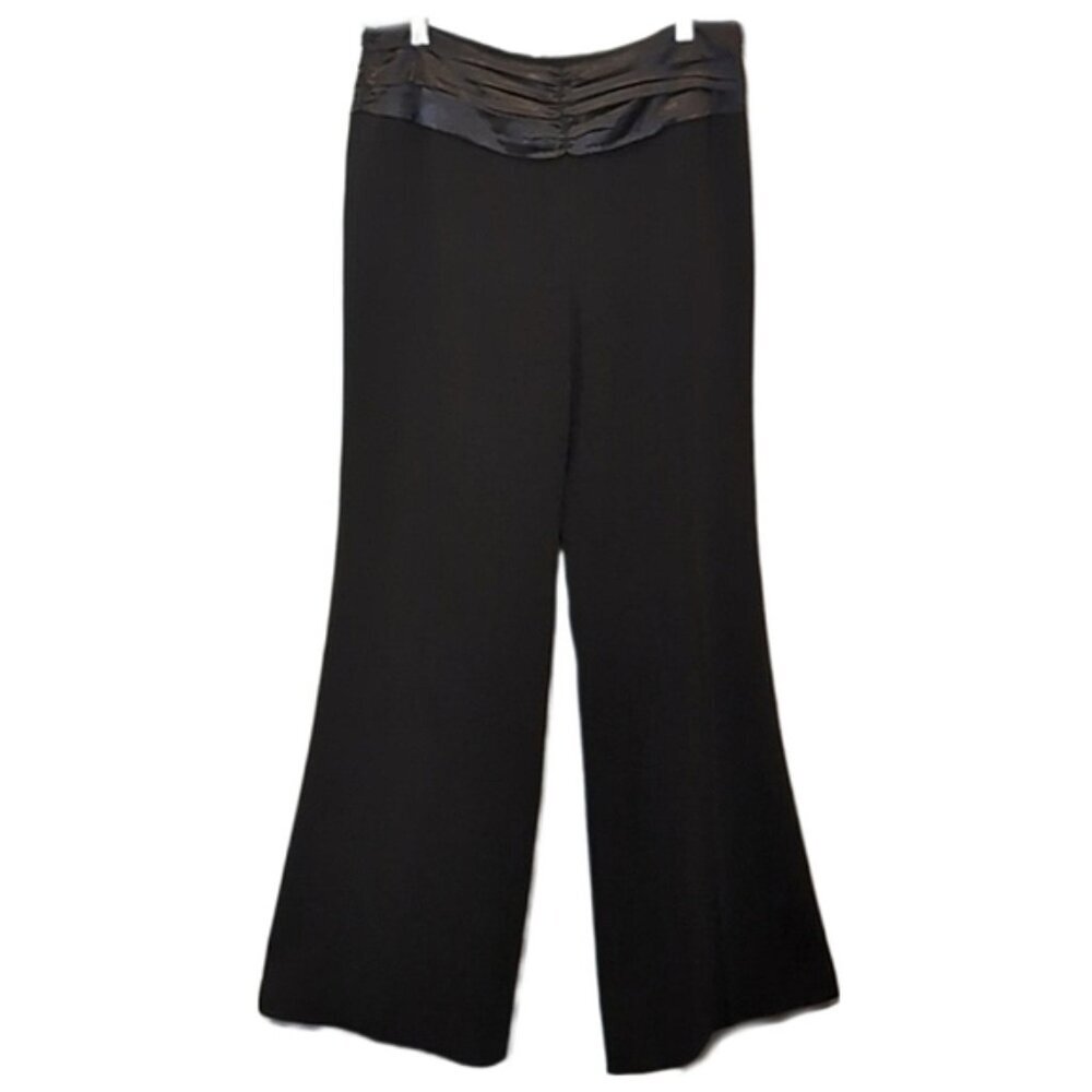 Bianca Nygard Pleated Satin Dress Pants Wide Leg High Rise Womens Size 12 Black